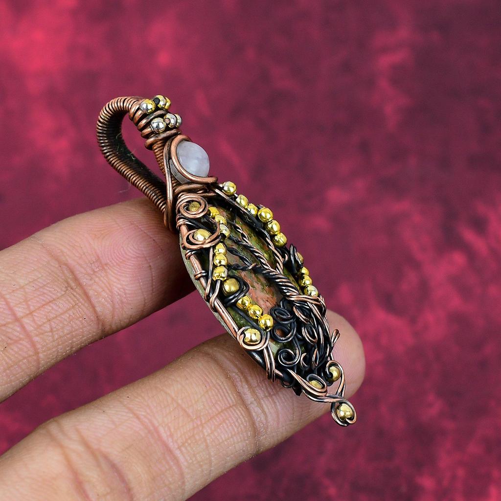 Tree of life unakite pendant copper wire wrapped rainbow moonstone pendant handmade gemstone pendant engagement gifts antique copper jewelry
