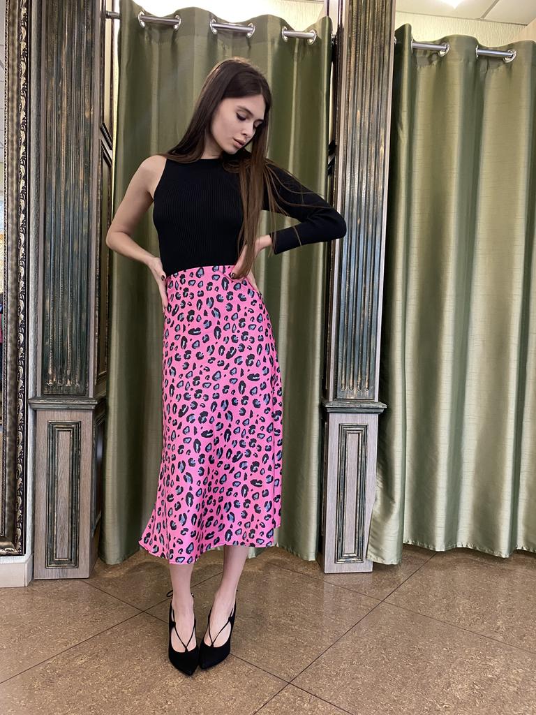 Юбка атласная MZR 20470 S розовый леопард