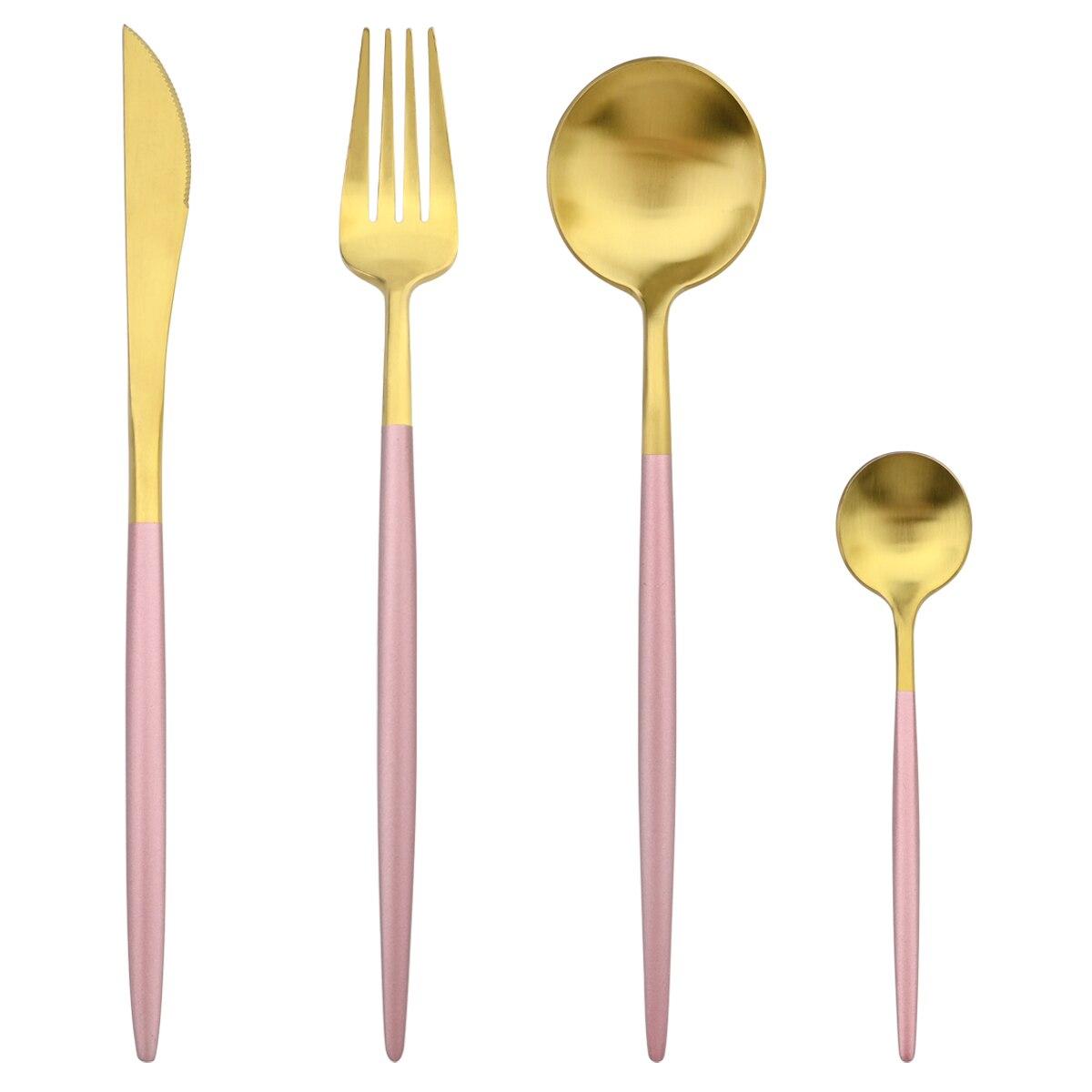 

Нож Торт Вилка Чайная ложка Посуда Набор столовых приборов из нержавеющей стали 304 Розовое золото Матовый набор столовой посуды Кухонные столовые приборы Серебро J