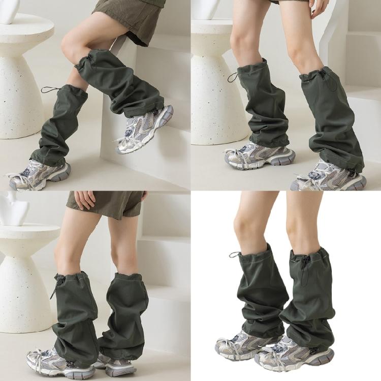 Harajuku Cargo Leg Cover with Adjustable Drawstring Motorcycle Punk Baggy Footless Socks Leg Warmer Gaiters for Women