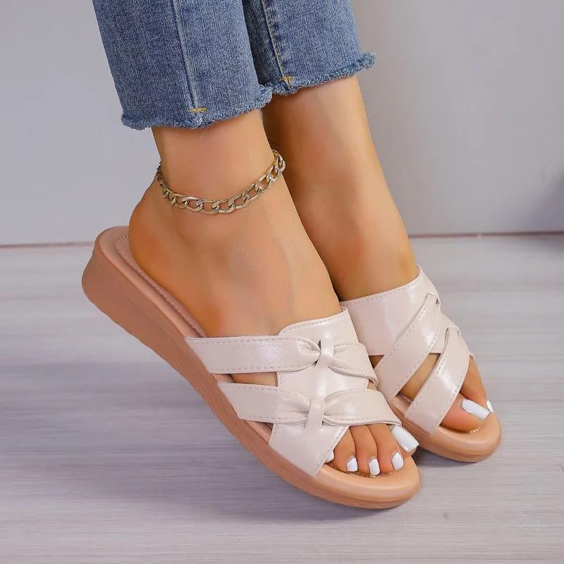 Fashion 2024 New Fashion Solid Color Women's Thick-soled Beach Slippers New Summer Flat Heel Slippers Sandals Women's Casual Slippers