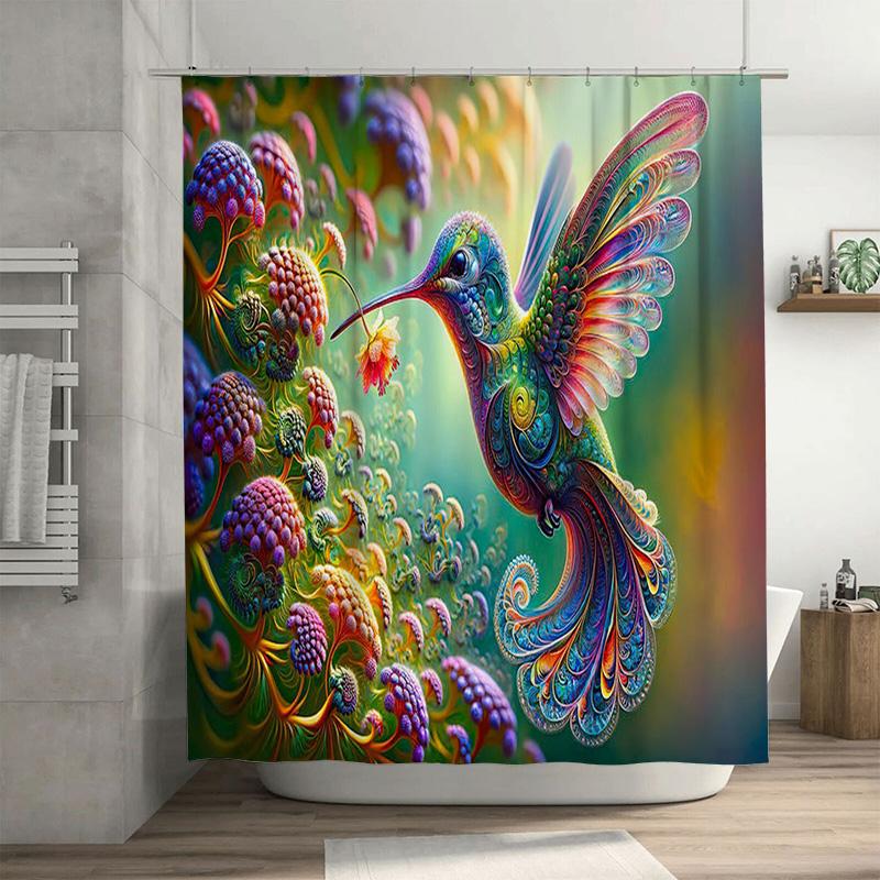 

Vibrant Rainbow Fractal Hummingbird Shower Curtain Bathroom Decor Fabric Printing Waterproof Liner For Home Decoration. W60H190(CM)-1 Pcs