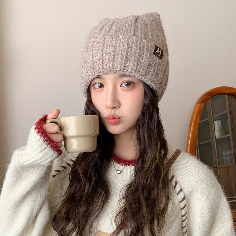 Sweet and cute cat ear knitted wool hat children autumn and winter versatile big head circumference headgear casual warm hat new