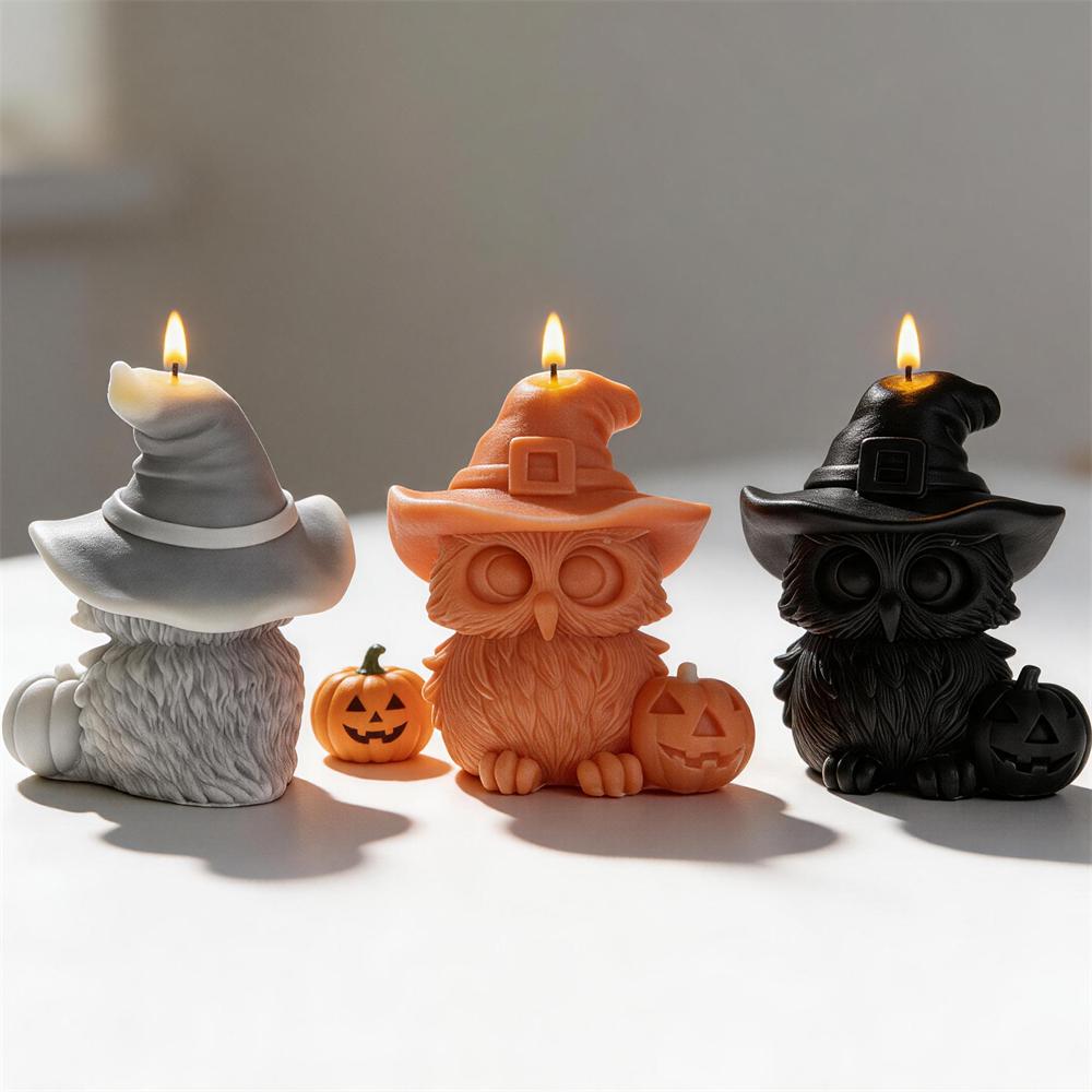 Cute Halloween Owl Silicone Mold Halloween Party Pumpkin Soy Wax Candle Mold Haunted House Resin Plaster Soap Silicone Mould