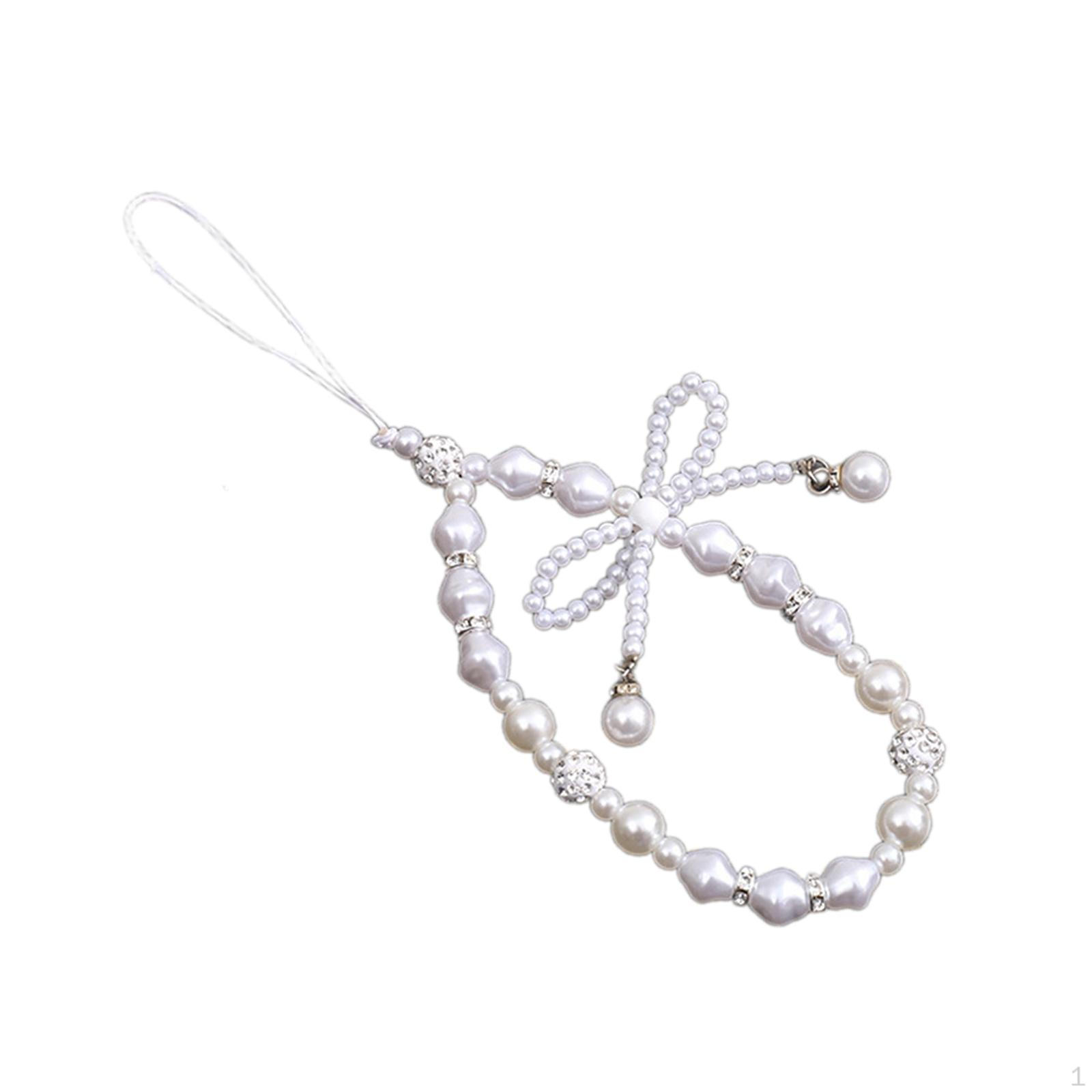 

Beaded Phone Charm Strap Case Lanyard Pendant Accessory Decoration Chain Cellphone білий