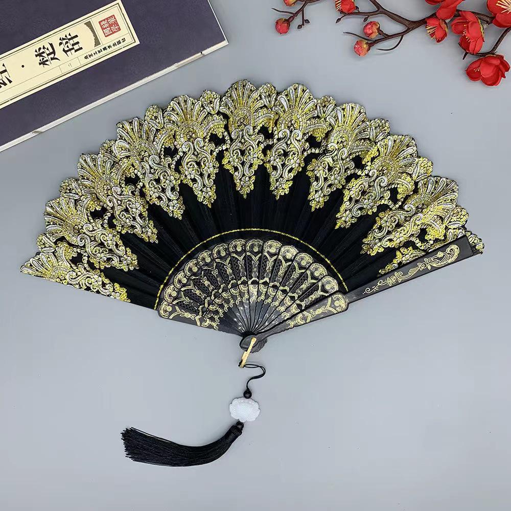 Ancient Style Feather and Lace Cheongsam Fan - Retro Chinese Hanfu Dance Accessory.