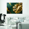 Canvas print, Monstera Gold Leaf on Green Marble Background