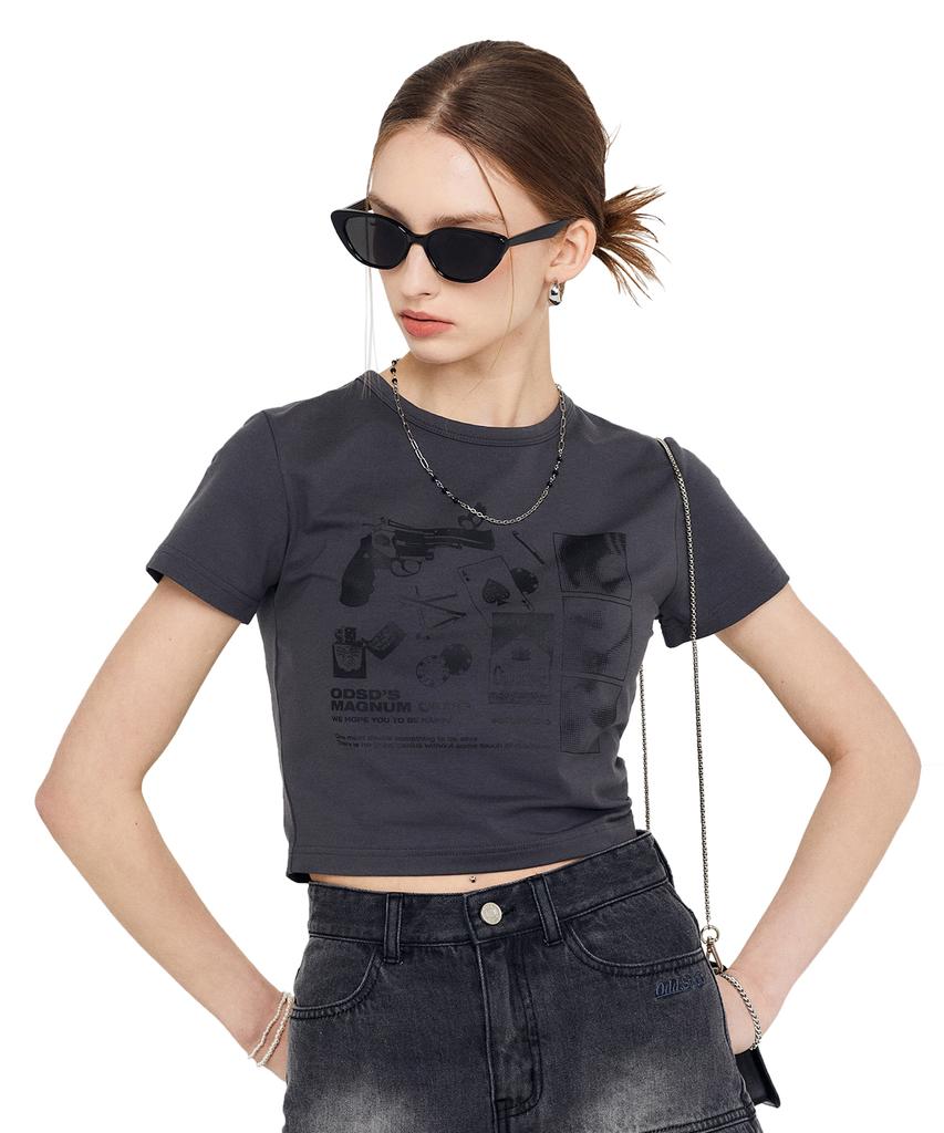 ODDSTUDIO Collage Graphic Crop T-Shirt - Charcoal