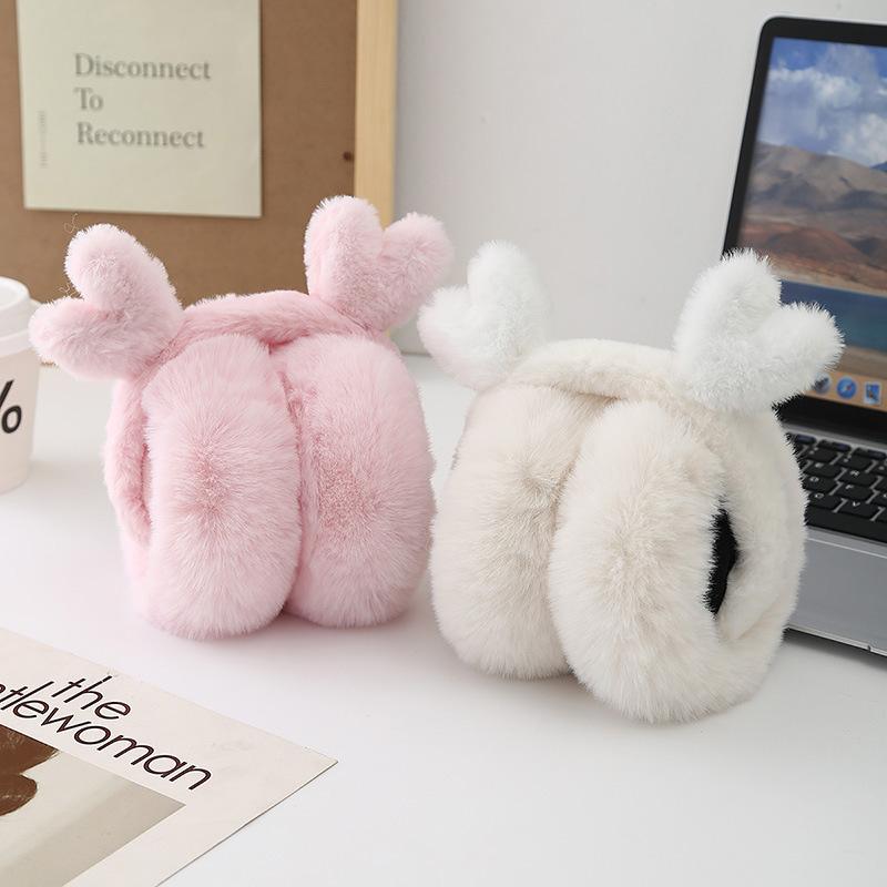 1Pc Folding Earmuffs Winter Ear Warmers Warm Windproof Cute Animal Ear Design Plush Earmuffs Faux Fur Ear Protection