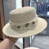 French Hollow Flower Elegant Flat Hat Summer Seaside Breathable Wide Brim Sun Hat Sun Hat Beach Straw Hat