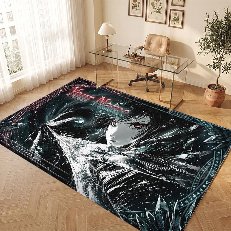 Skull Gothic Theme Crystal Velvet Floor Rug Personalized Custom Name Text Warm Carpet Home Decoration