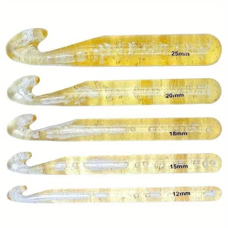 

1Set 5Pcs 12/15/18/20/25 Mm Transparent Crystal Crochet Hooks Set Weave Sewing Tools Embroidery Needles Big Knitting Needles 5pcs 1Set жёлтый