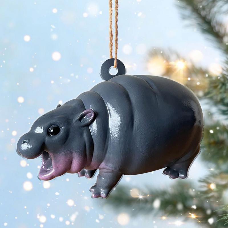 Cute Hippo Resin Figurine Moo Deng Hippopotamus Sculpture Baby Hippo Statue Pygmy Hippo Figurines Home Decoration Car Pendant