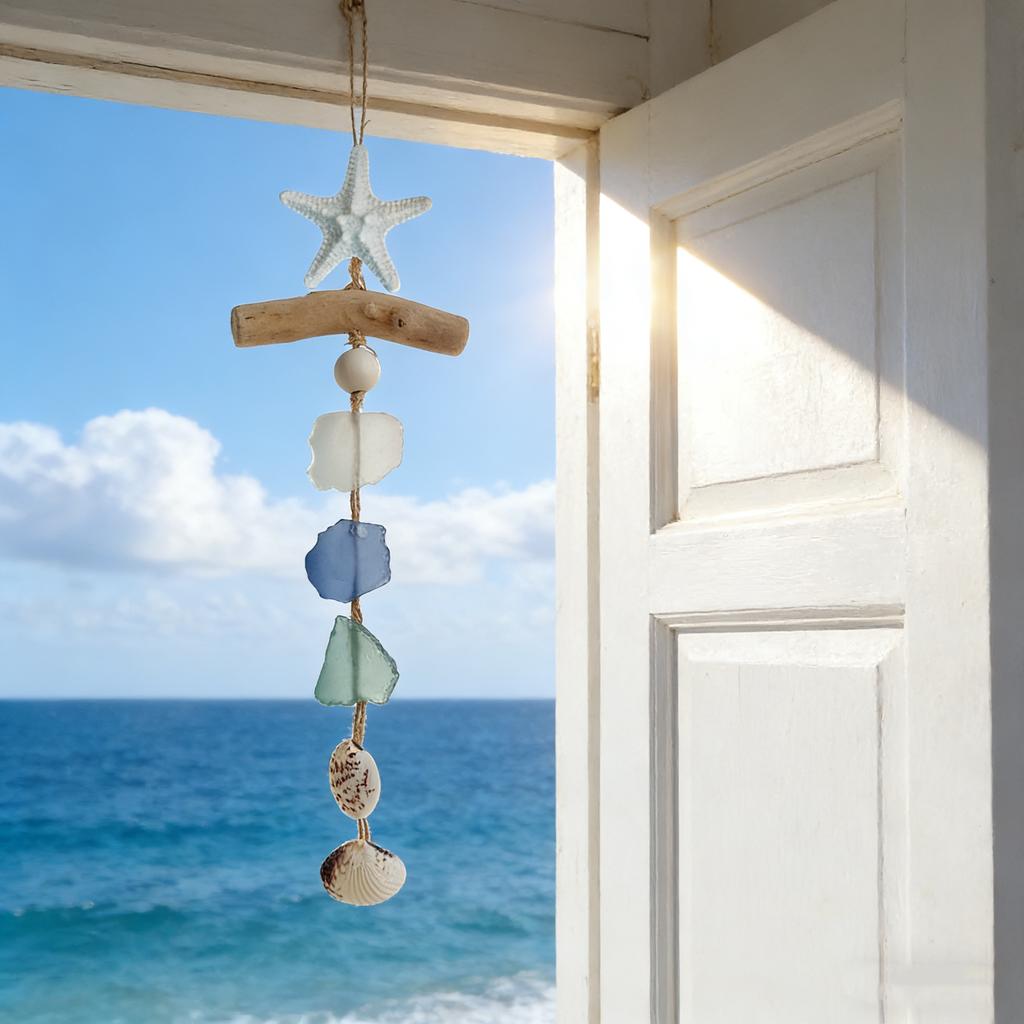 Driftwood Starfish Hanging Ornament Natural Beach Decor Coastal Wall Art Nautical Home Decoration Handmade Rustic Seaside Accessory