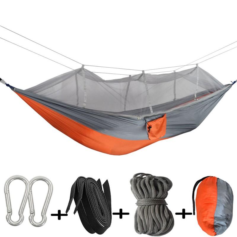 Lightweight Nylon Hammock With Mosquito Net Camping Hiking Outdoor Single Double Use Portable Travel
