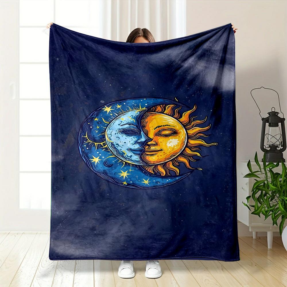 Sun and Moon Cosmic Fusion Design Patterned flannel blanket perfect for the bedroom living room, sofa, or a little nap