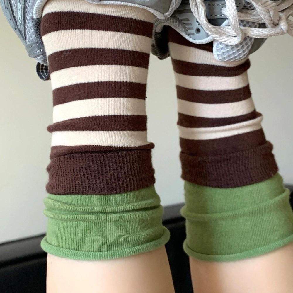 Striped Sports Socks Rolled Edge Double-Layer Socks Kawaii Mid Tube Socks For Women