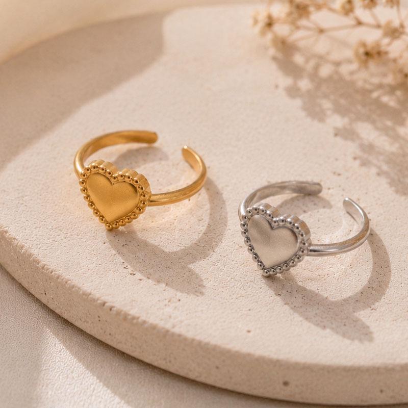 European Heart-Shaped Titanium Steel Open Ring for Women - Simple, Fashionable Korean Style - Stainless Steel