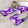 4Pcs Purple Butterfly Shower Curtain Set with Non-Slip Bath Mat, Toilet Lid Cover, Contour Rug & 12 Hooks, Bathroom Decor