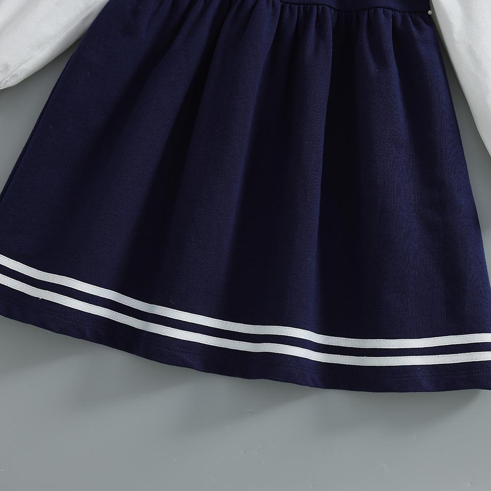 Toddler Girls' School Style Dress Navy Blue White Ruffle Collar Puff Long Sleeves 2-6 Years Kids Dress
