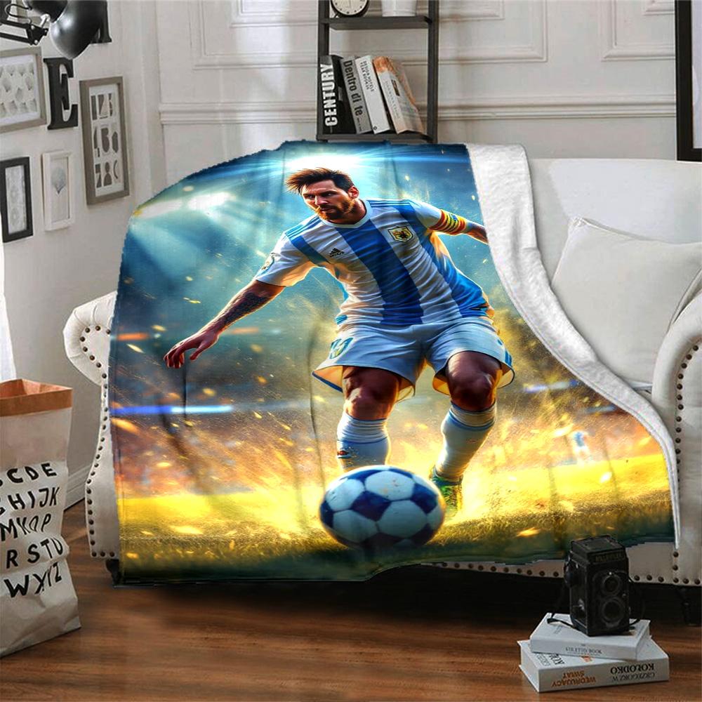 Messi Argentina Football Print Flannel Blanket Soft Warm Throw Blanket Sofa Bed Cover Fan Collectible Home Gift