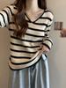 Plus Size V-neck Striped Knitted Sweater - Women's Slimming Long Sleeve Base Layer Top