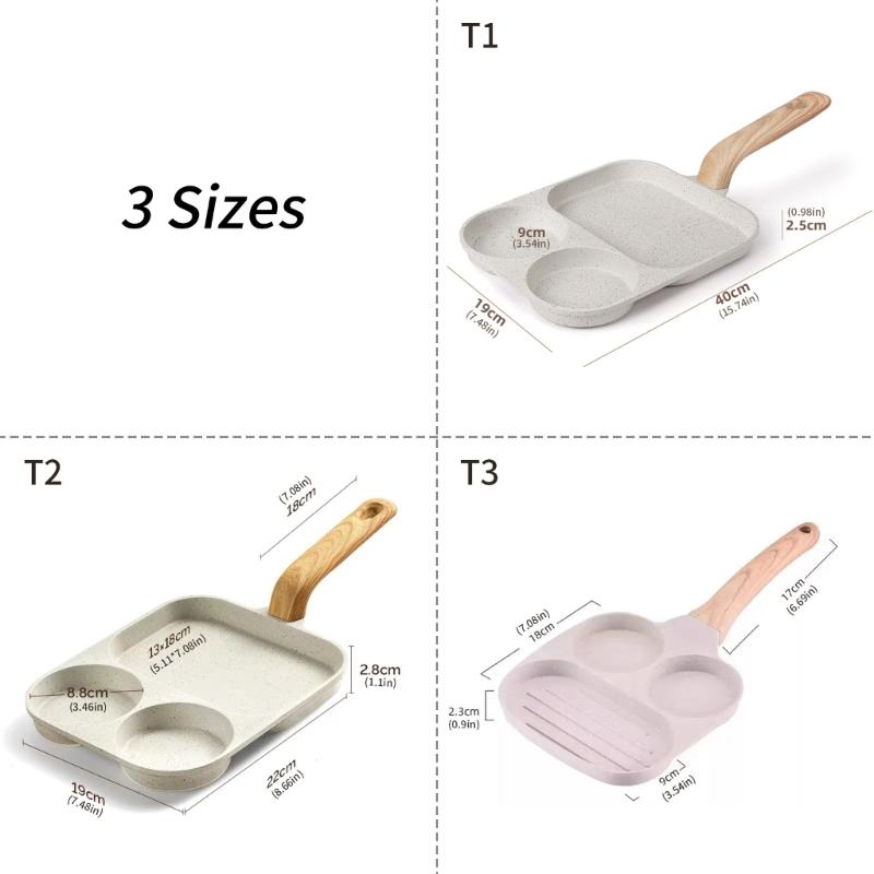 Aluminum Alloy 3 In 1 Nonstick Cookware Eggs Frying Pan For Fast Breakfast Cooking with Ergonomic Heat Resistant Grip
