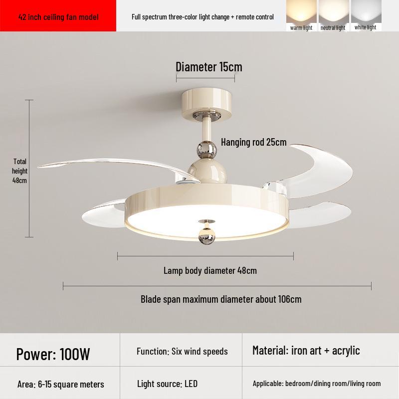 

2025 Silent Luxury Ceiling Fan Light for Living Room, Bedroom, or Restaurant - Cream Style Chrome Hanging Fan 42-inch - 106cm