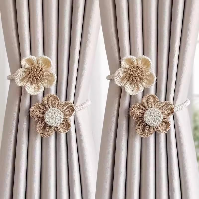 

In-stock Creative Flower Curtain Tiebacks: Twisted Rope Braid Vine Wreath Set for Living Room Curtains.