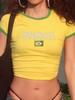 Maglietta Stampa Lettere Hiphop Brasile Harajuku Gotico Y2k High Street Grunge Crop Top Canottiera Casual Sexy da Donna Giallo Slim