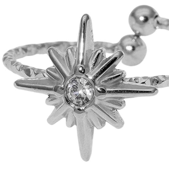 Women Finger Ring Eight-Pointed Star Adjustable Fit Open Ring Stainless Steel Texture Stacking Ring Jewelry Gift