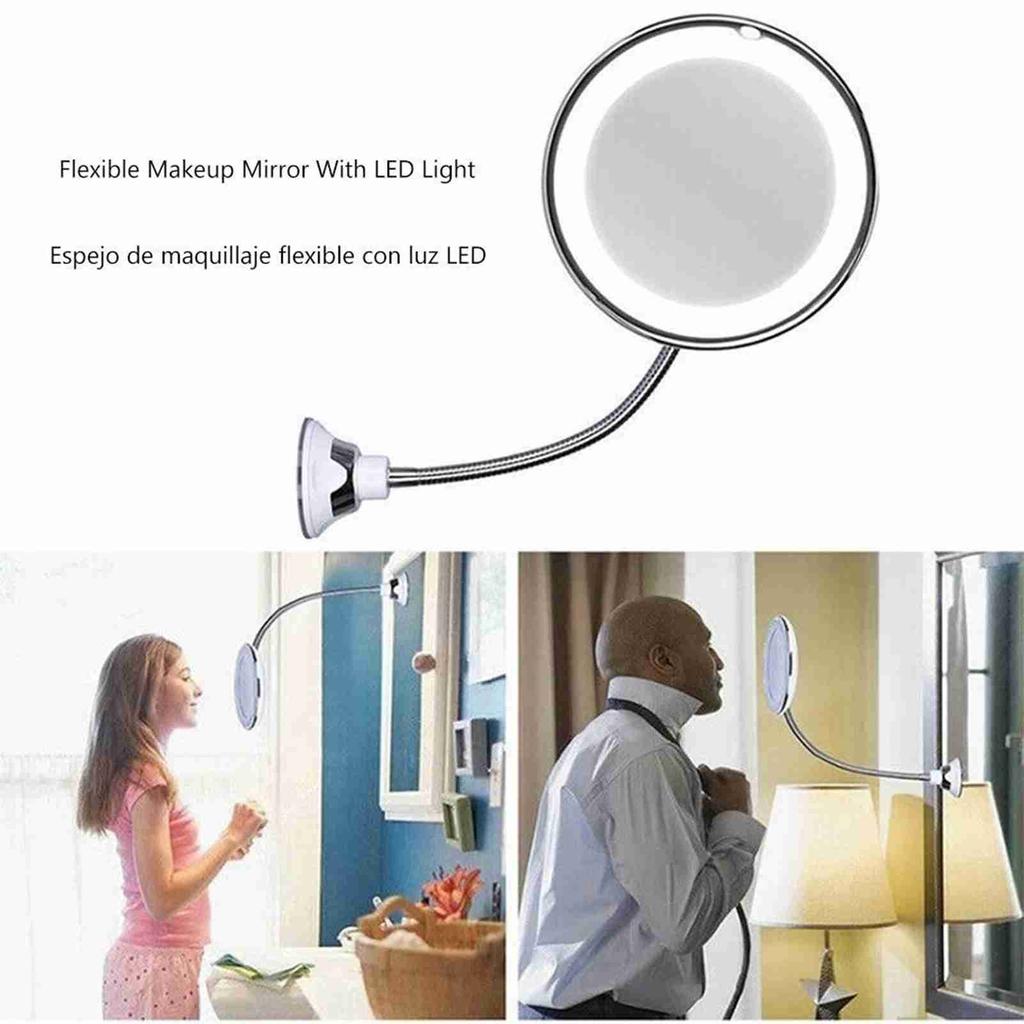Kosmetikspiegel mit LED-Licht und Saugnapf 360 Grad drehbar Flexibel 10-fach Vergrößerungsspiegel Reise und Zuhause Badezimmer