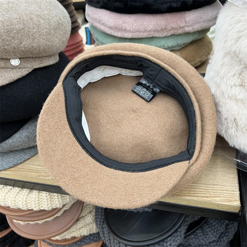 Solid Color Sheep Cap Women's Autumn and Winter Literary and Retro Newsboy Hat Painter Hat