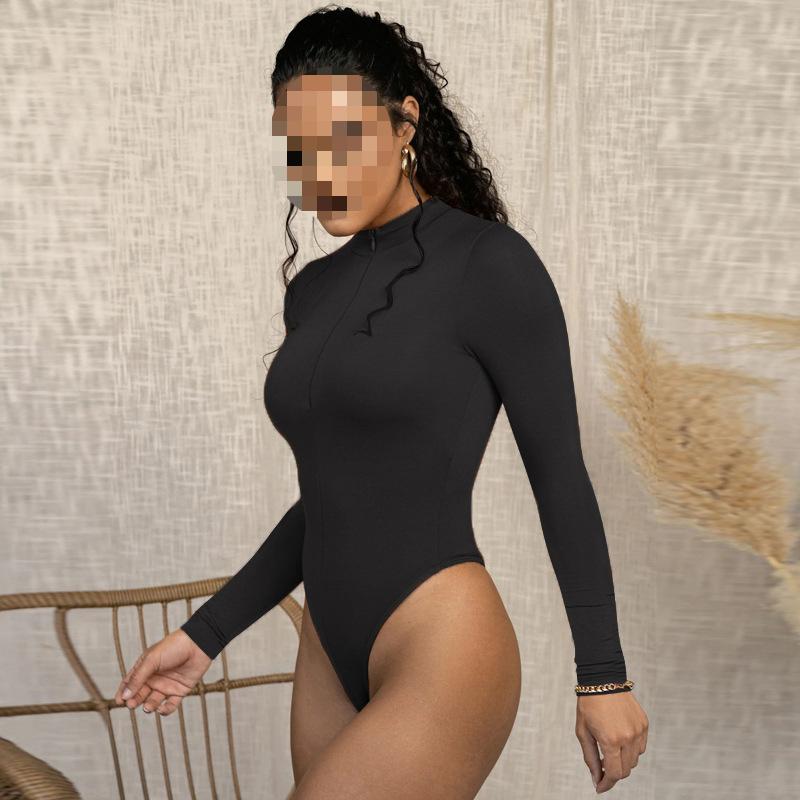 European and American Y2K long sleeved zipper tight jumpsuit
