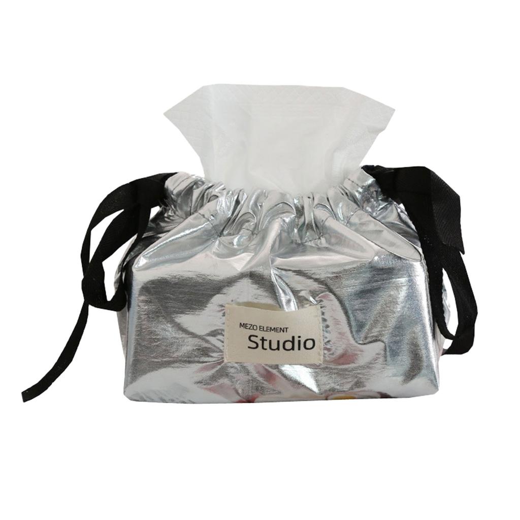 Stylish Drawstring Paper Holder Versatile Tissue Box Napkin Holder Convenient Tissue Bag Desktop Napkins Storage Case