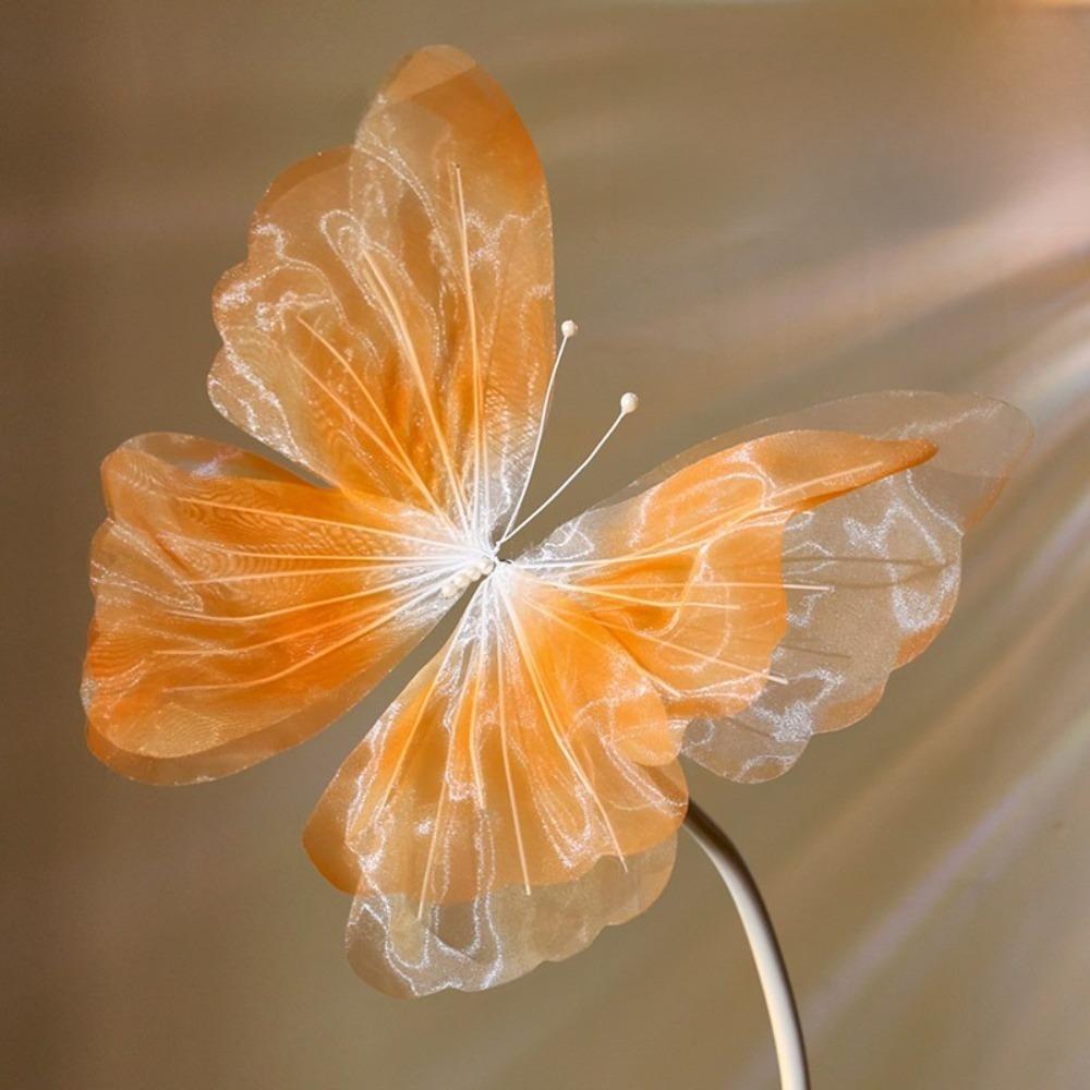 Flower Pattern Artificial Butterfly Gradient Color 3D Silk Yarn Butterfly Wedding Party Decoration