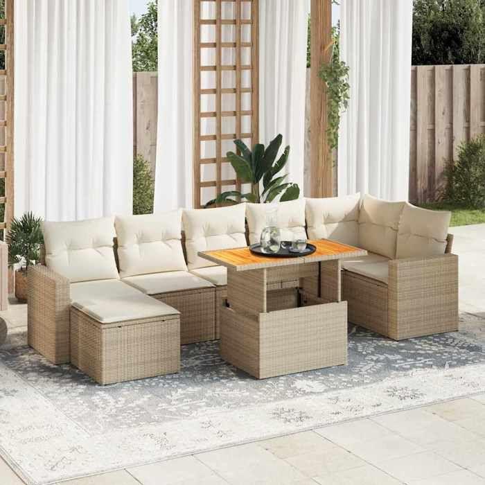 VidaXL Salon de jardin avec coussins 8 pcs beige résine tressée 3327068