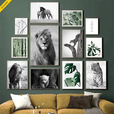 Monstera Blatt Grüne Pflanze Poster Tier Löwe Leopard Pferd Fotos Nordische Dekorative Gemälde Leinwand Wandkunst Bild Wohnkultur