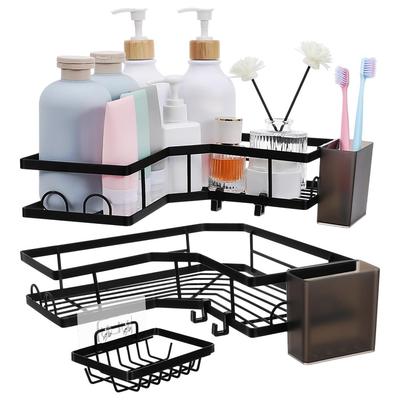 MAGICLULU Bathroom Corner Rack 3-Piece Set: Strong Adhesive, No Drilling Required, Stainless Steel, Rustproof, with Soap Dish, Drainer, Bathroom Stora