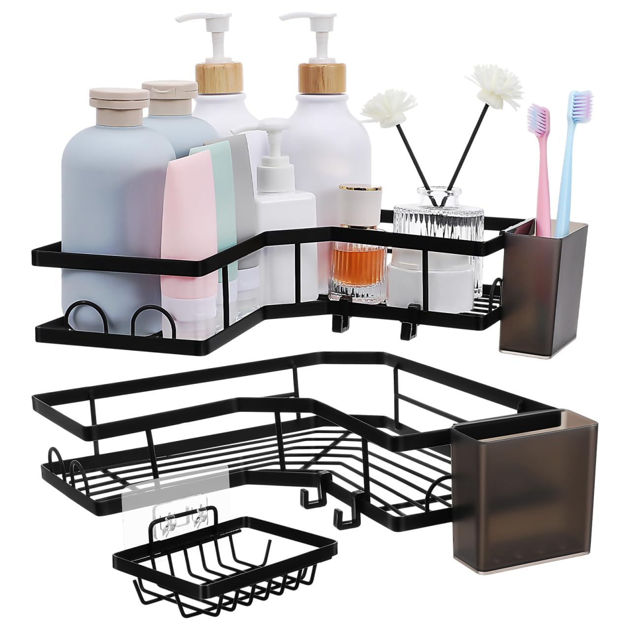 

MAGICLULU Bathroom Corner Rack 3-Piece Set: Strong Adhesive, No Drilling Required, Stainless Steel, Rustproof, with Soap Dish, Drainer, Bathroom Stora