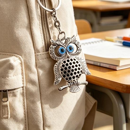 2Pcs Evil Eye Owl Keychains Metal Owl Bag Charm Backpack Charm Retro Evil Eye Keychain for Women Purse Handbag
