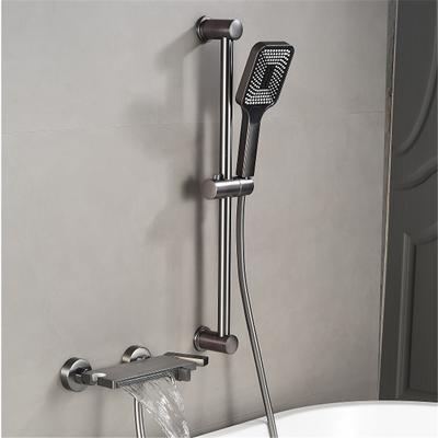 Ensemble de douche baignoire grise, robinet de douche noir chaud et froid, ensemble de robinet de douche pliable chromé avec barre coulissante en laiton