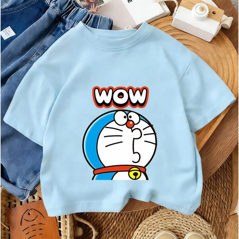 2026 Casual Round Neck Boys and Girls Summer T-Shirt Doraemon Fashion Cartoon Design