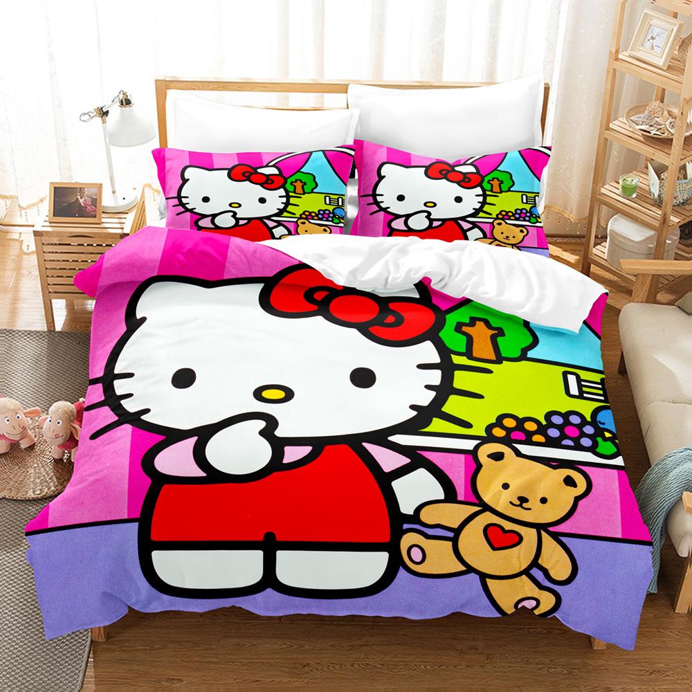 KT cat Hello Kitty ebay three-piece cartoon print bed sheet quilt cover 3D digital printing kit