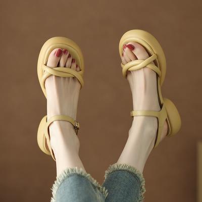 Minimalist Style Thick-soled Thick Heel with Summer Beach Sandals Women's New Medium Heel Open-toed Luo