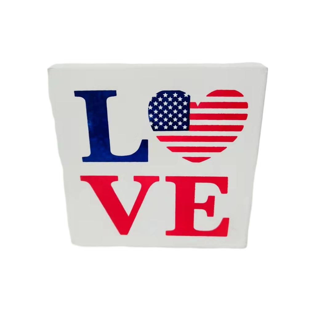 4 Pieces 4th Of July Decor Wooden Patriotic Decorations, Wooden Patriotic Star USA LOVE And Cat Paw Table Signs Fourth Of July Table Decorations