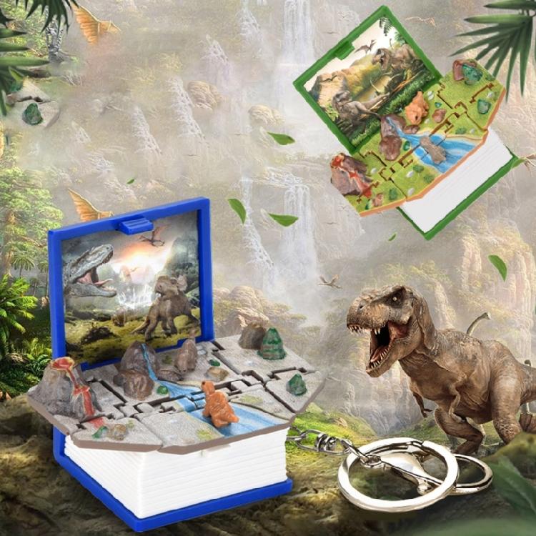 Llavero de Libro Pop-Up 3D Juguete de Dinosaurio Novedad Escena del Mundo de los Dinosaurios Llavero