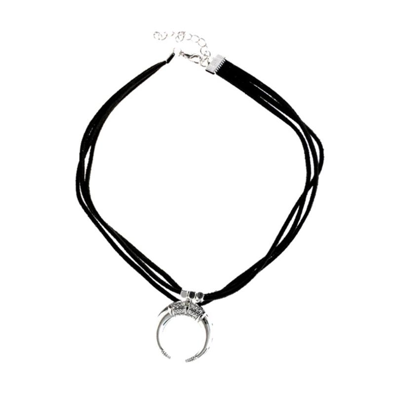 Inverted Moon Pendant Choker Necklace Punk Style Geometric Horn Pendant Necklace Clavicle Chain Hip Hop Jewelry Gift