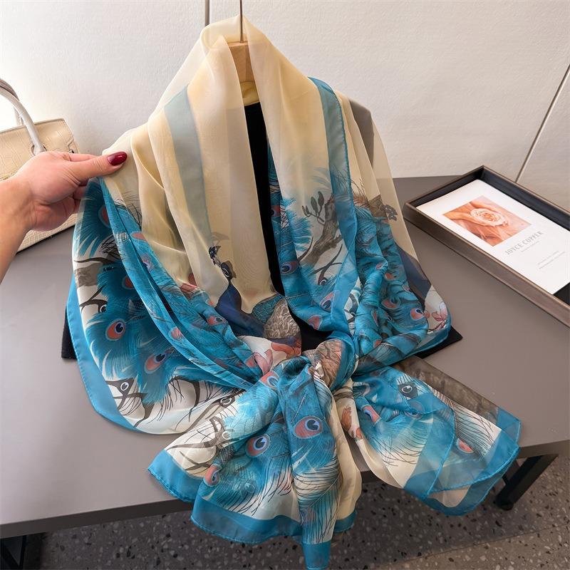 Jinque Yun Encryption Yourou Gauze Printing Spring and Summer Silk Scarf Large Long Scarf Travel Shawl Sunscreen Women's Scarf Headscarf