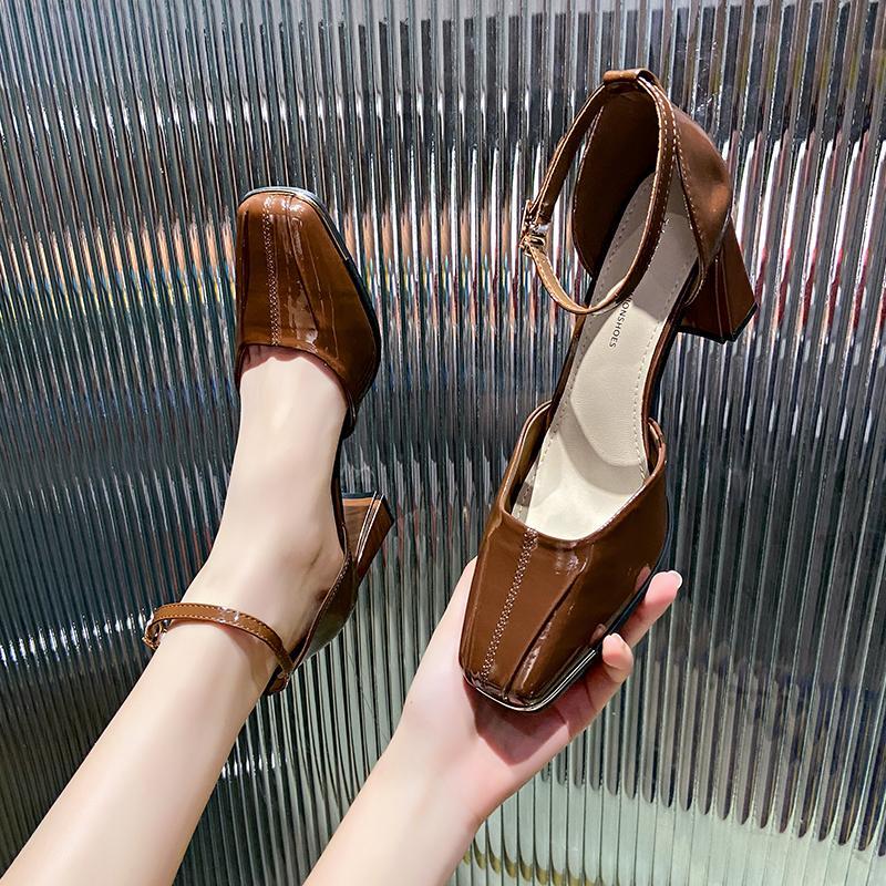 Fashion 2025 New Vintage High Heel Women Mary Jane Shoes Fashion Square Toe Patent Leather Shoes Party Dress Ladies Pumps
